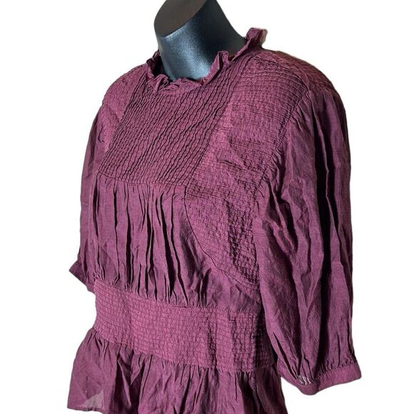 Something navy maroon pleated button back ruffle cupro top small coquette - Picture 5 of 8